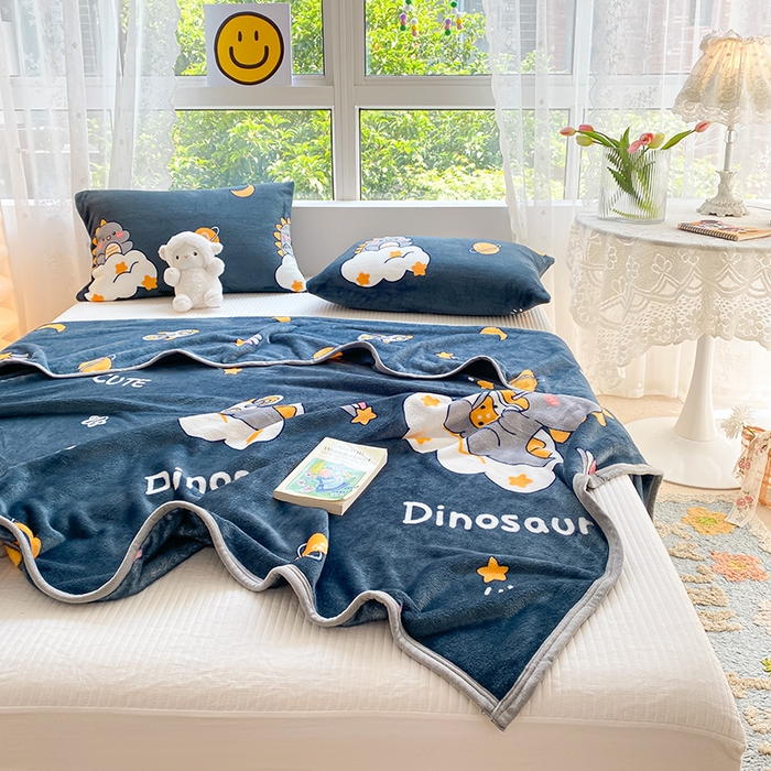 91家纺网 家纺一手货源 找家纺 慕尚家纺 2025新款雪貂绒高克重300g毛毯家用毛毯 小恐龙