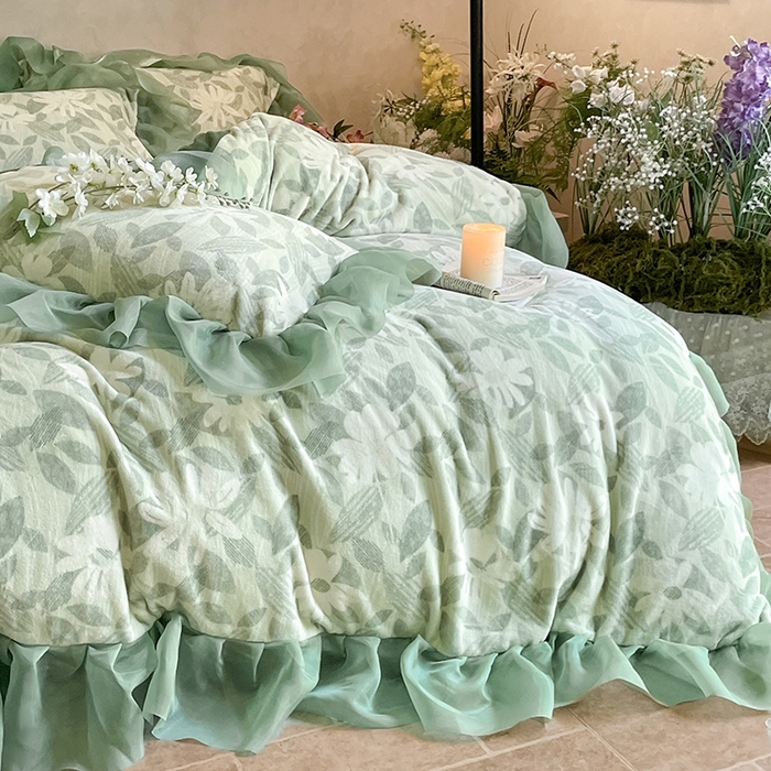 91家纺网 家纺一手货源 找家纺 慕澄家纺 2024新款高克重花边牛奶绒印花四件套 悠悠