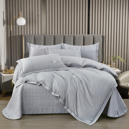 91家纺网 家纺一手货源 找家纺 （总）2024新款磨毛肌理纹刺绣轻奢风床盖夹棉四件套-月光宝盒系列