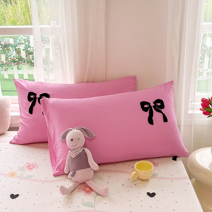 91家纺网 家纺一手货源 找家纺 艾米家居 2025新款水洗磨毛毛巾绣印花四件套 蝴蝶结