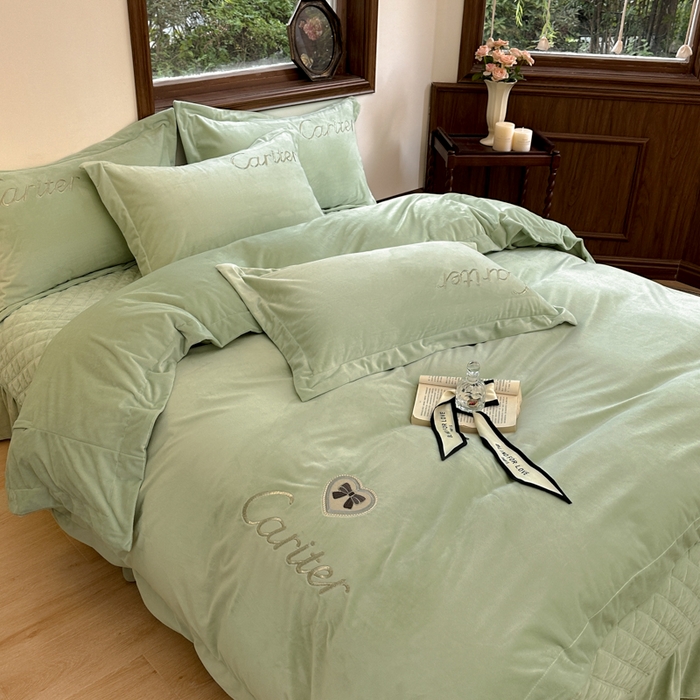 91家纺网 家纺一手货源 找家纺 尚美 2024新款床盖款工艺设计四件套-依连娜 清新绿