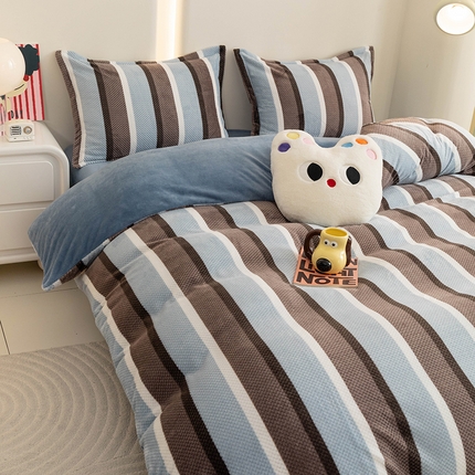 2024新款立体菠萝格印花保暖牛奶绒系列单被套 自由蓝