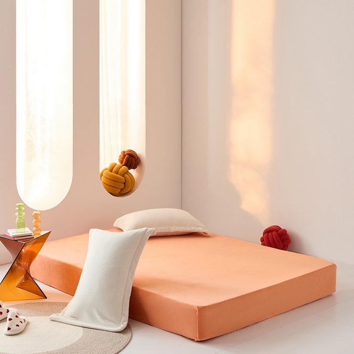 91家纺网 家纺一手货源 找家纺 LADYCOCO可可家居 2024新款牛奶3D绒立体雕花剪花单品系列-单床笠 橘色