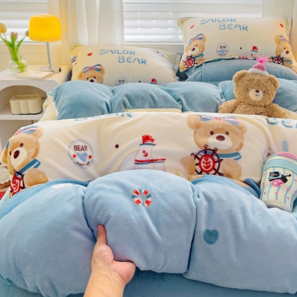 91家纺网 家纺一手货源 找家纺 （总）简一 2025新款小清新牛奶绒印花四件套-卡通系列