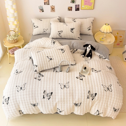 91家纺网 家纺一手货源 找家纺 （总）麦瑞家纺 2024新款泡泡印花兔毛绒兔兔绒牛奶绒四件套