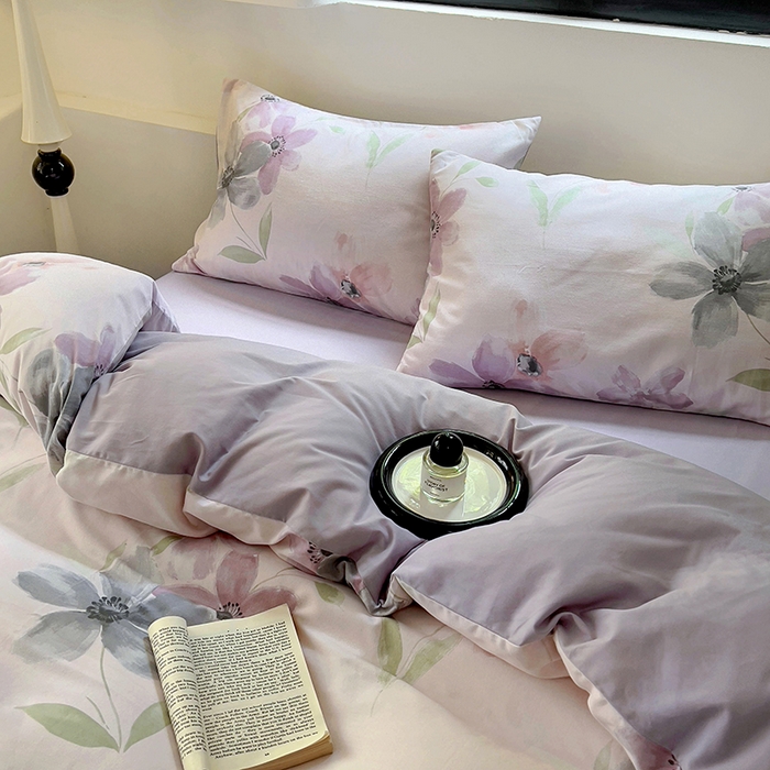 91家纺网 家纺一手货源 找家纺 田野 2024新款纯棉全棉磨毛印花四件套系列 叶颜