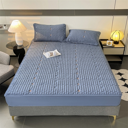 91家纺网 家纺一手货源 找家纺 （总）兄弟坊 2024新款纯色牛奶绒刺绣薄款床垫加厚绒保暖床笠床护垫