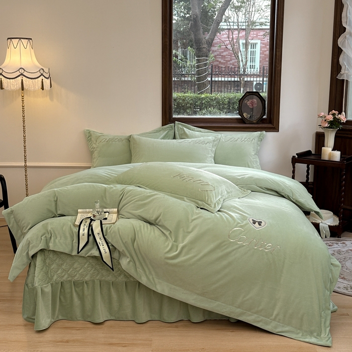 91家纺网 家纺一手货源 找家纺 尚美 2024新款床盖款工艺设计四件套-依连娜 清新绿