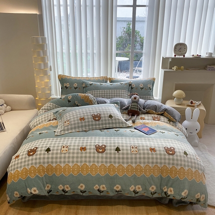 91家纺网 家纺一手货源 找家纺 梦澜蒂 2024新款加厚保暖牛奶绒被套牛奶绒四件套