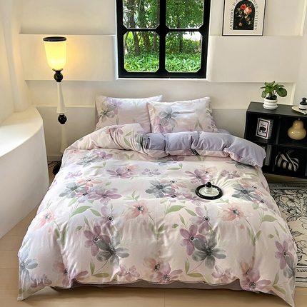 田野 2024新款纯棉全棉磨毛印花四件套系列 叶颜