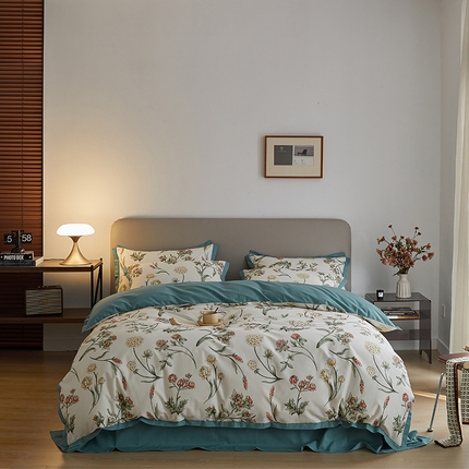 91家纺网 家纺一手货源 找家纺 （总）千朵森 2024新款高定新疆长绒棉全棉印花拼角磨毛四件套 风格二