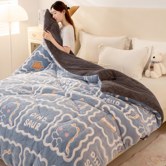 91家纺网 家纺一手货源 找家纺 好梦来家纺（原锦茂家纺） 2025新款印花款A类雪花绒冬被羊羔绒冬被被芯冬季牛奶绒冬被 恐龙乐园