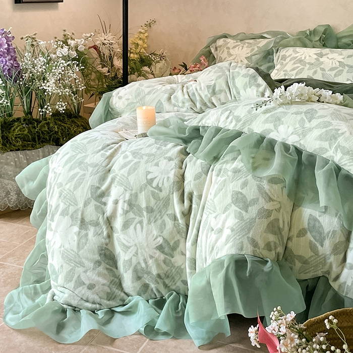 91家纺网 家纺一手货源 找家纺 慕澄家纺 2024新款高克重花边牛奶绒印花四件套 悠悠