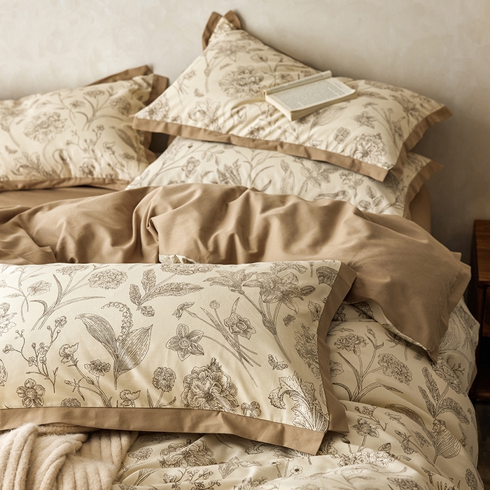 91家纺网 家纺一手货源 找家纺 （总）千朵森 2024新款高定新疆长绒棉全棉印花拼角磨毛四件套 风格一