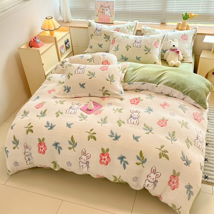 91家纺网 家纺一手货源 找家纺 慕尚 2025新款高克重印花雪花绒被套单件 好运兔