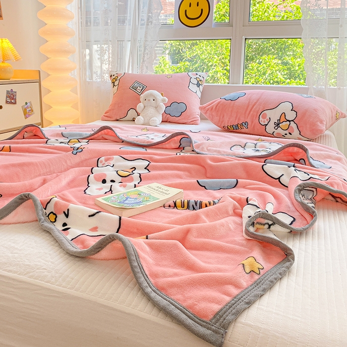 91家纺网 家纺一手货源 找家纺 慕尚家纺 2025新款雪貂绒高克重300g毛毯家用毛毯 快乐小兔