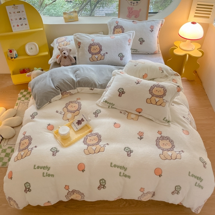 91家纺网 家纺一手货源 找家纺 慕尚 2025新款高克重印花雪花绒被套单件 幸运狮