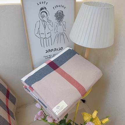 2024新款水洗全棉条格床盖四件套 巴宝莉大格