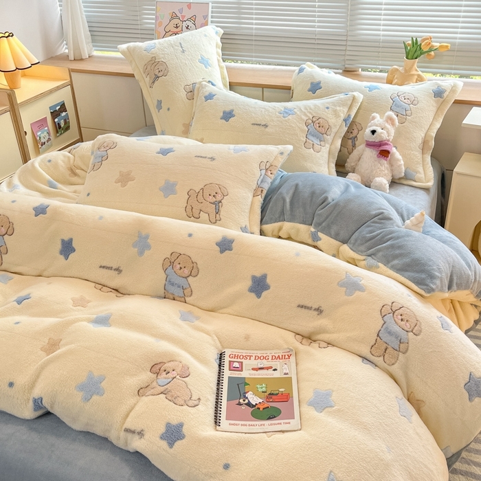 91家纺网 家纺一手货源 找家纺 慕尚 2025新款高克重印花雪花绒四件套  旺福