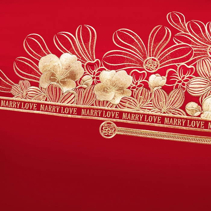 91家纺网 家纺一手货源 找家纺 2024新款100S长绒棉提花婚庆轻奢简约四件套多件套 幸福约定