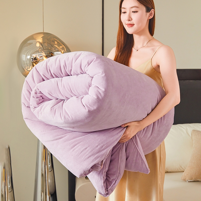 91家纺网 家纺一手货源 找家纺 歌历斯家纺 2024新款德芙绒冬被牛奶绒冬被绣花冬被被子被芯四季被科技冬被 紫色