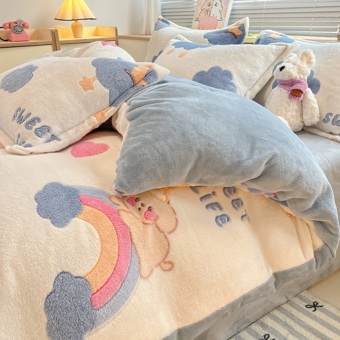 91家纺网 家纺一手货源 找家纺 慕尚 2025新款高克重印花雪花绒被套单件 星屿