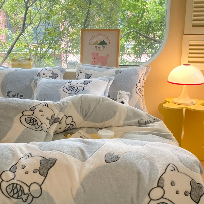 91家纺网 家纺一手货源 找家纺 慕尚 2025新款高克重印花雪花绒被套单件 可爱猫咪