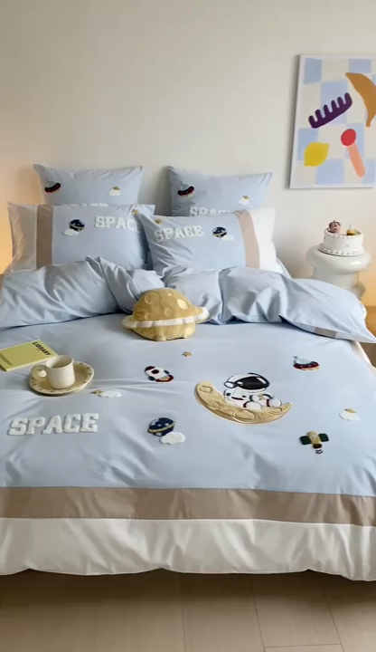 91家纺网 家纺一手货源 找家纺 （总）星野 2024新款全棉加厚磨毛四件套太空记系列