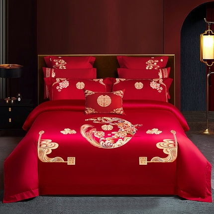 91家纺网 家纺一手货源 找家纺 （总）2024新款100S长绒棉提花婚庆轻奢简约四件套多件套