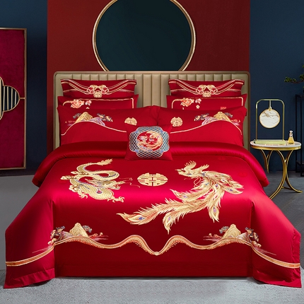 91家纺网 家纺一手货源 找家纺 （总）2024新款100S长绒棉提花婚庆轻奢简约四件套多件套