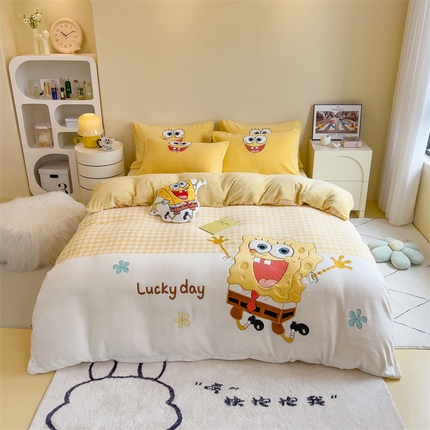 91家纺网 家纺一手货源 找家纺 （总）兄弟坊 2025爆款海绵宝宝奥特曼牛奶绒贴布绣四件套