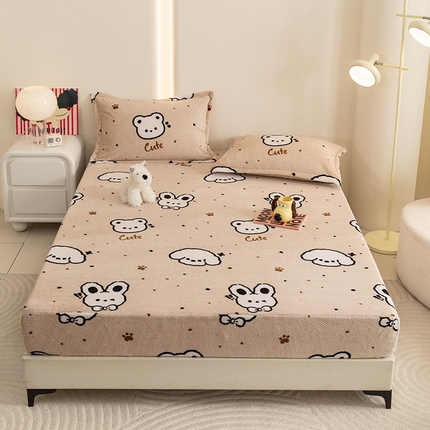 2024新款立体菠萝格印花保暖牛奶绒系列单床笠 米粒乐园