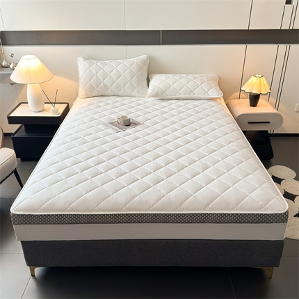 91家纺网 家纺一手货源 找家纺 优眠坊 2025新款全棉羊绒蛋白夹棉绗缝透气网围床笠-格调 格调-高级白