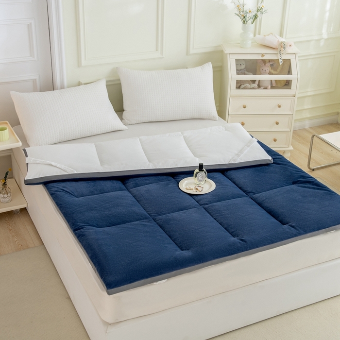 91家纺网 家纺一手货源 找家纺 LADYCOCO可可家居 2024新款亲肤舒适德绒床垫床褥-超暖系列 蓝色