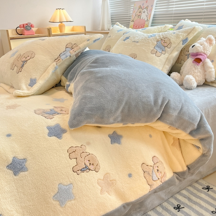 91家纺网 家纺一手货源 找家纺 慕尚 2025新款高克重印花雪花绒四件套  旺福