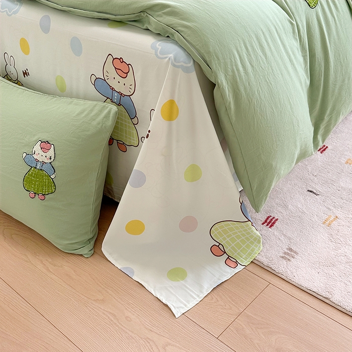 91家纺网 家纺一手货源 找家纺 艾米家居 2025新款水洗磨毛毛巾绣印花四件套 招财猫