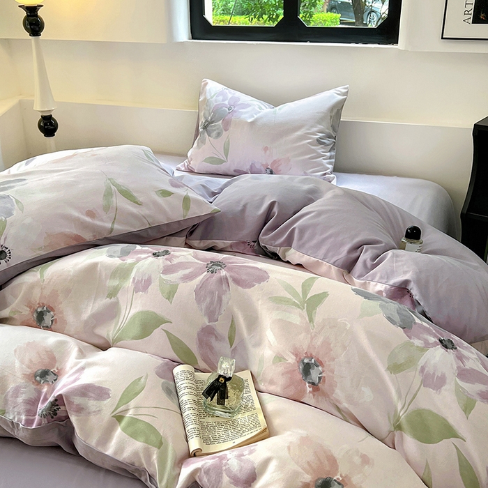 91家纺网 家纺一手货源 找家纺 田野 2024新款纯棉全棉磨毛印花四件套系列 叶颜