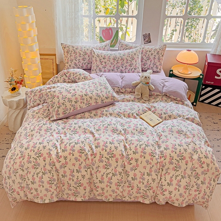 91家纺网 家纺一手货源 找家纺 （总）伊凡 2025新款印花小清新水洗棉四件套