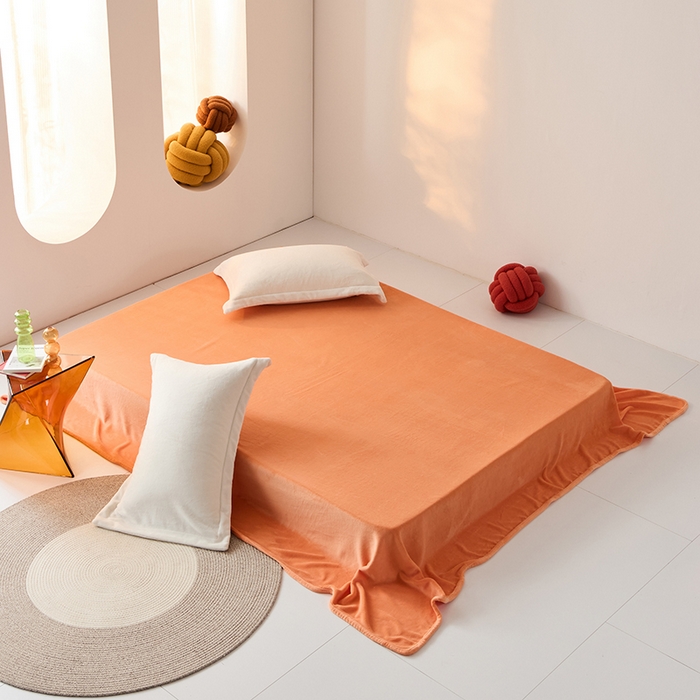 91家纺网 家纺一手货源 找家纺 LADYCOCO可可家居 2024新款牛奶3D绒立体雕花剪花单品系列-单床单 橘色