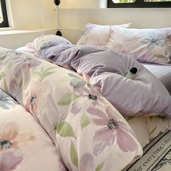 91家纺网 家纺一手货源 找家纺 田野 2024新款纯棉全棉磨毛印花四件套系列 叶颜