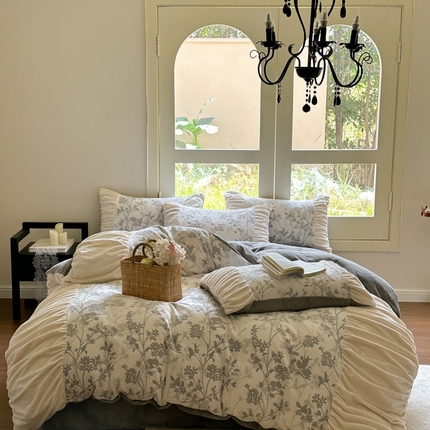 91家纺网 家纺一手货源 找家纺 慕澄家纺 2024新款法式轻奢款琢色烂花牛奶绒四件套 水墨