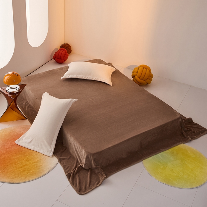 91家纺网 家纺一手货源 找家纺 LADYCOCO可可家居 2024新款牛奶3D绒立体雕花剪花单品系列-单床单 深咖