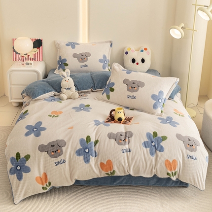 91家纺网 家纺一手货源 找家纺 （总）2024新款立体菠萝格印花保暖牛奶绒系列四件套