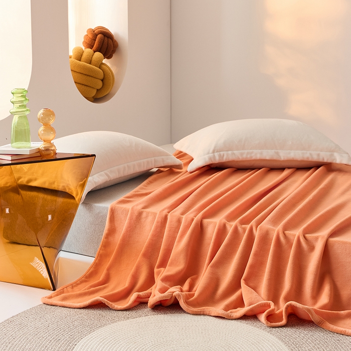 91家纺网 家纺一手货源 找家纺 LADYCOCO可可家居 2024新款牛奶3D绒立体雕花剪花单品系列-单床单 橘色