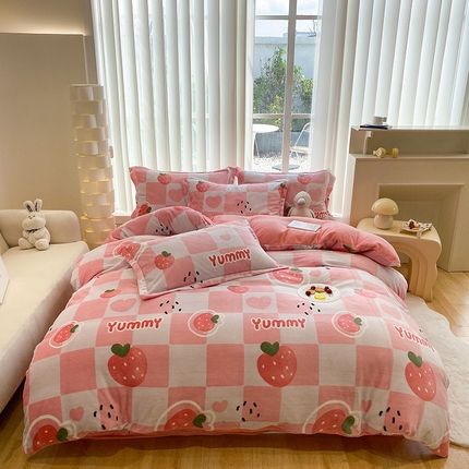 91家纺网 家纺一手货源 找家纺 梦澜蒂 2024新款加厚保暖牛奶绒被套牛奶绒四件套