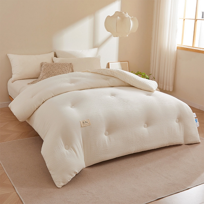 91家纺网 家纺一手货源 找家纺 2024新款A类双层皱皱纱豆豆被子被芯 皱皱纱-云母白