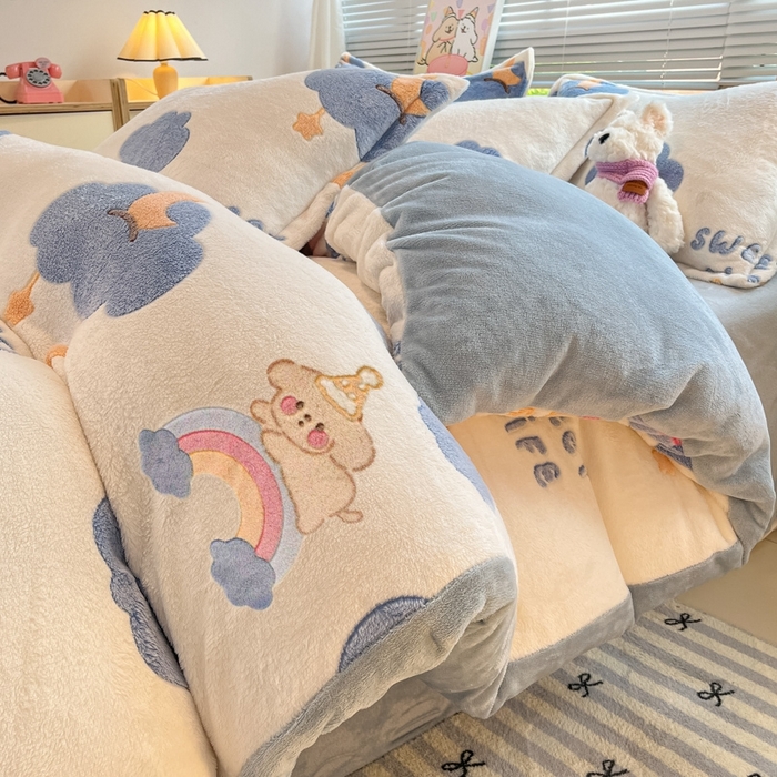 91家纺网 家纺一手货源 找家纺 慕尚 2025新款高克重印花雪花绒被套单件 星屿