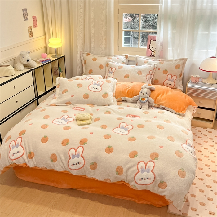 91家纺网 家纺一手货源 找家纺 川悦生活 2024新款雪花绒印花单被套系列-夜景 橘兔