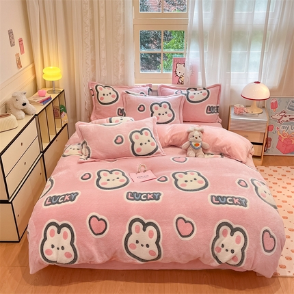 91家纺网 家纺一手货源 找家纺 川悦生活 2024新款雪花绒印花单被套系列-夜景 爱米兔