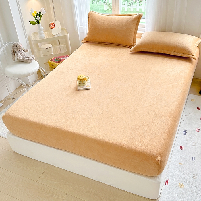 91家纺网 家纺一手货源 找家纺 家贝爱 2024新款加厚保暖牛奶绒床笠 纯色桔